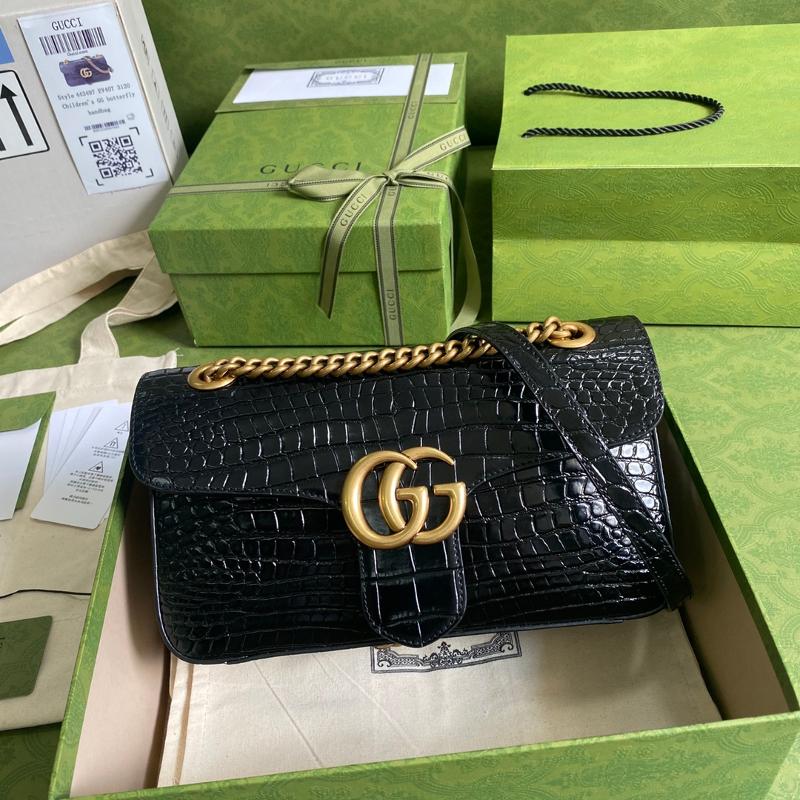Gucci Chain Shoulder Bag 443497 Crocodile Black